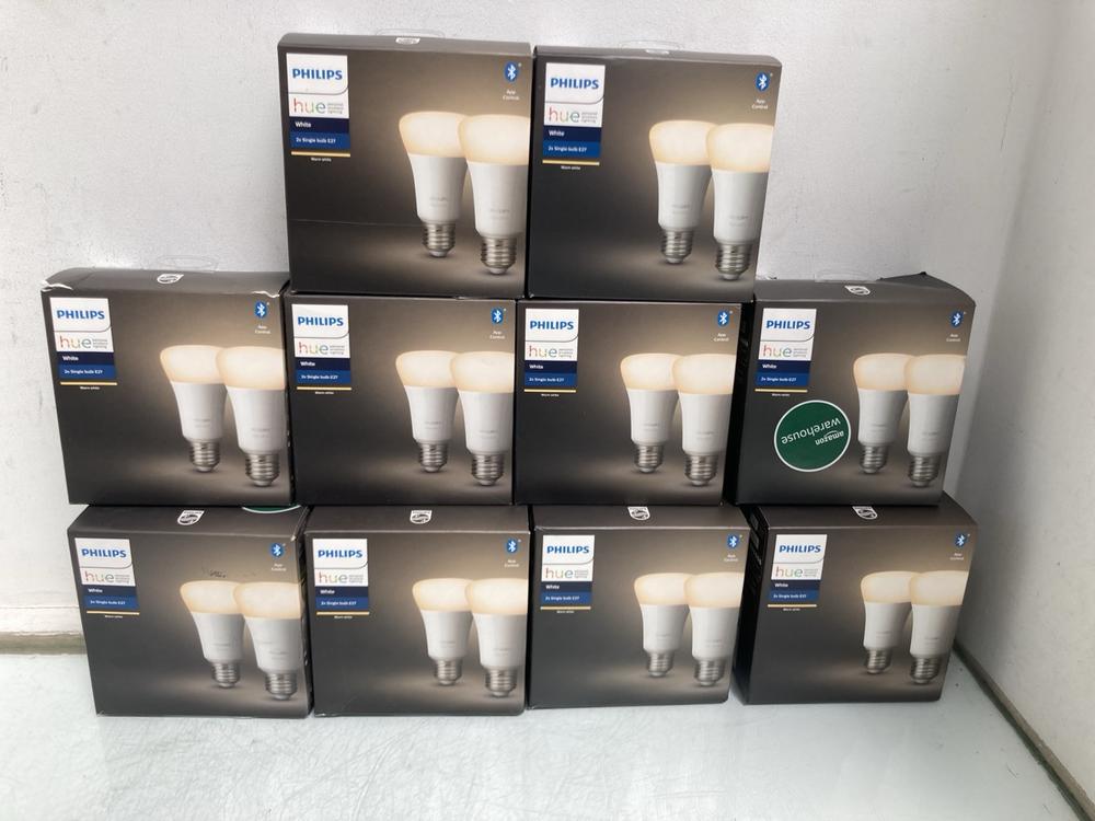 QTY OF PHILIPS HUE 2 X E27 SINGLE BULBS IN WHITE: 