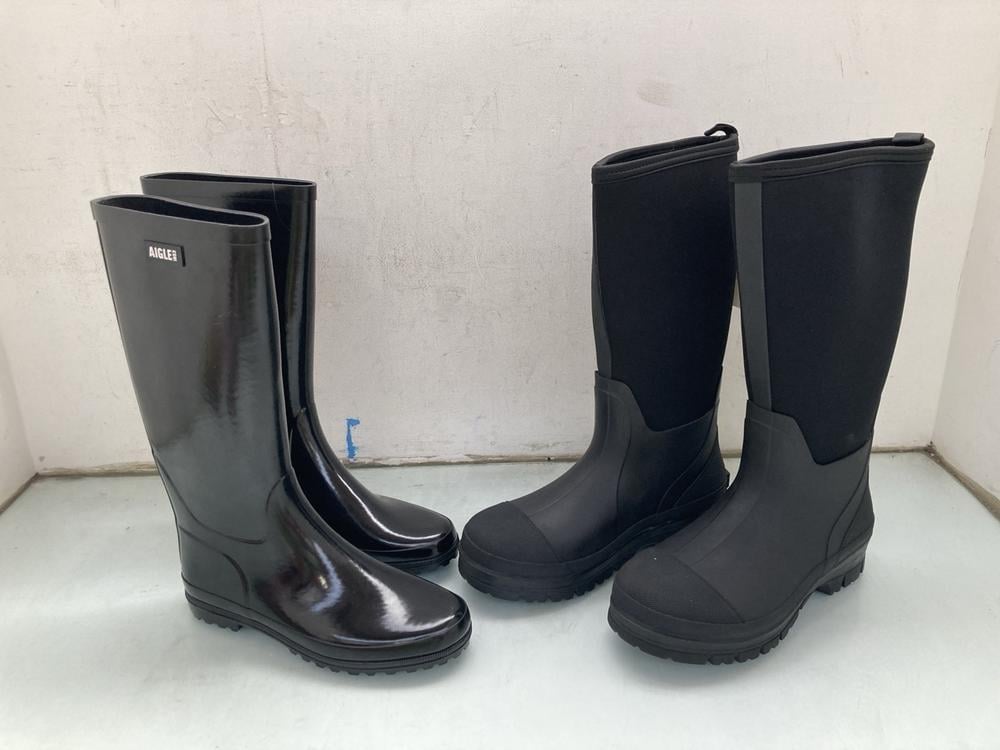 AIGLE GLOSS BLACK WELLINGTON BOOTS SIZE 40 TO INCL