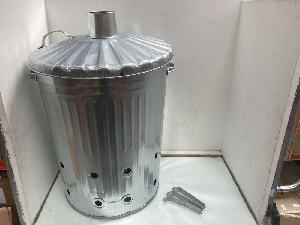 LARGE STAINLESS STEEL TRASH CAN AND LID: LOCATION 