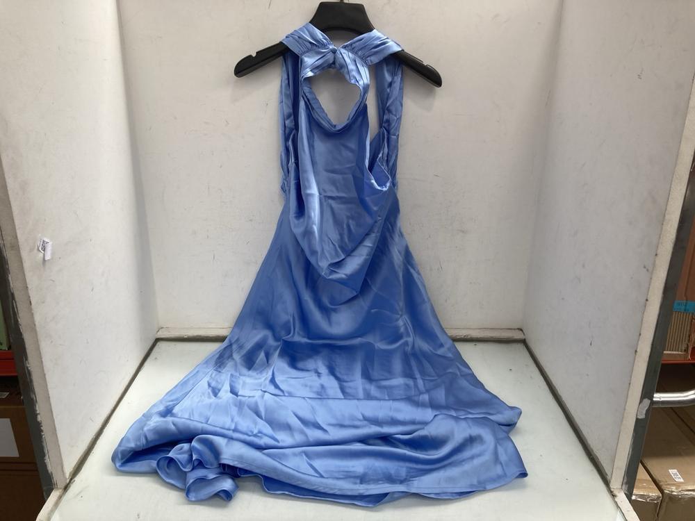 OMNES SEYCHELLES DRAPE BACK DRESS IN LIGHT BLUE UK