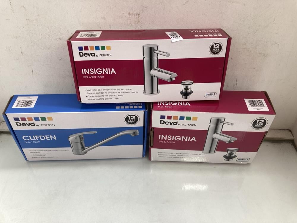 3 X ASSORTED DEVA TAPS TO INCLUDE CLIFDEN CHROME S