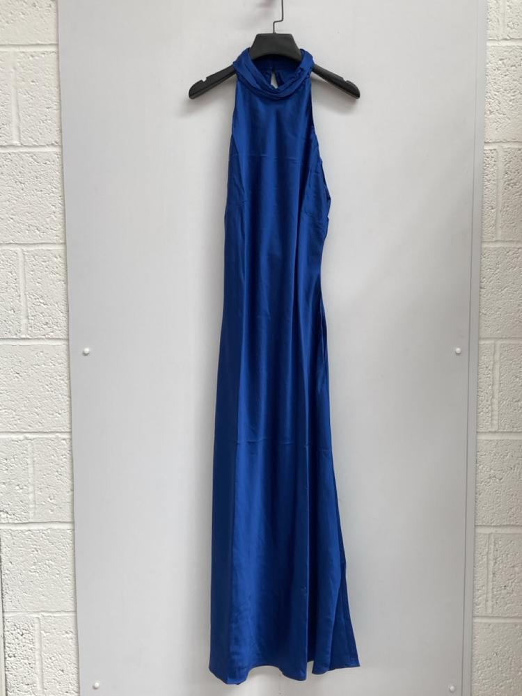 OMNES SEYCHELLES DRAPE BACK DETAIL DRESS IN NAVY U