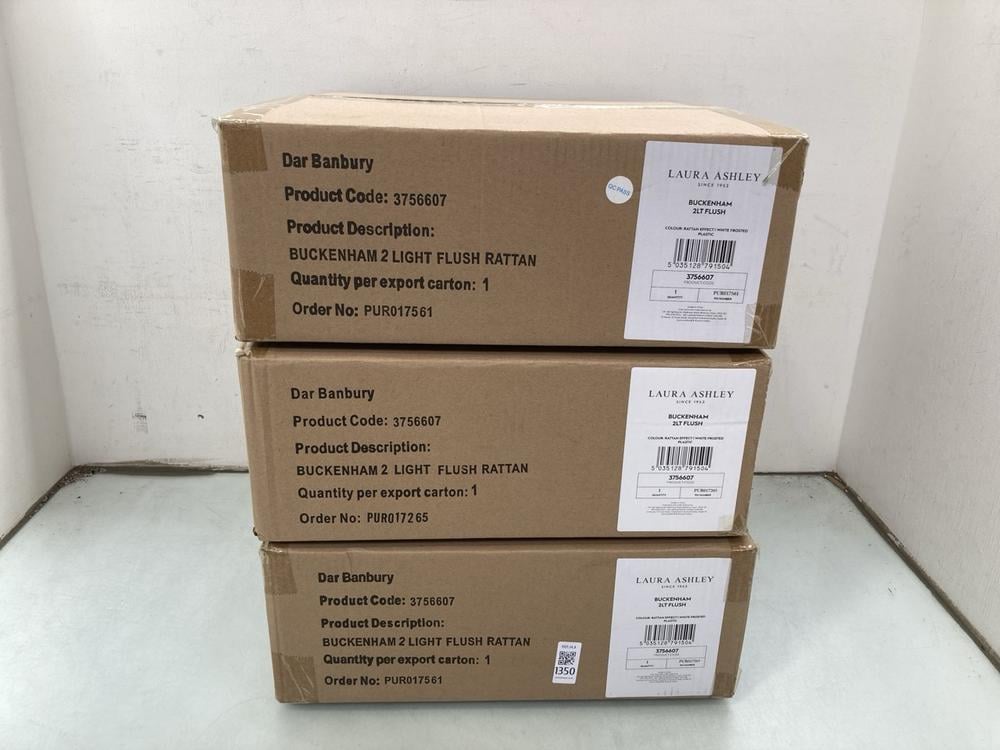 3 X LAURA ASHLEY 2LT FIGHT FLUSH NATURAL RATTAN & 