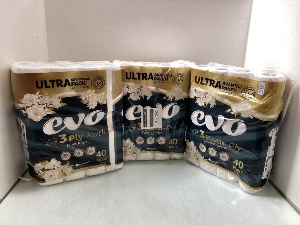 QTY OF EVO 3 PLY TOILET ROLL: LOCATION - A9
