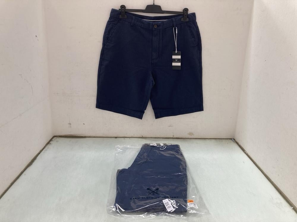2 X CREW CLOTHING COMPANY NAVY LINEN BLEND SHORTS 