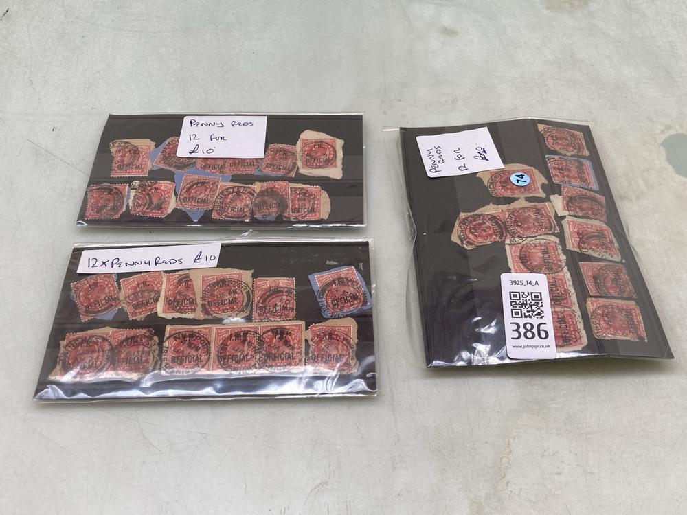 THREE HANGERS OF VICTORIAN PENNY REDS, 36 IN TOTAL