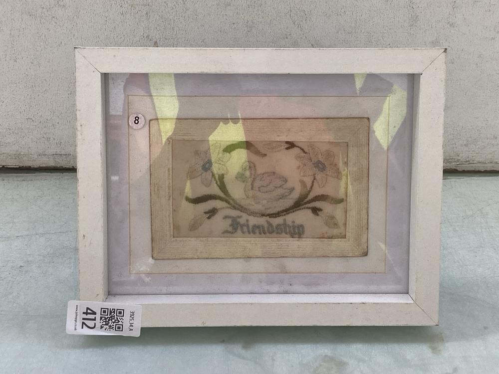 AN EARLY VICTORIAN EMBROIDERY, "FRIENDSHIP", FRAME