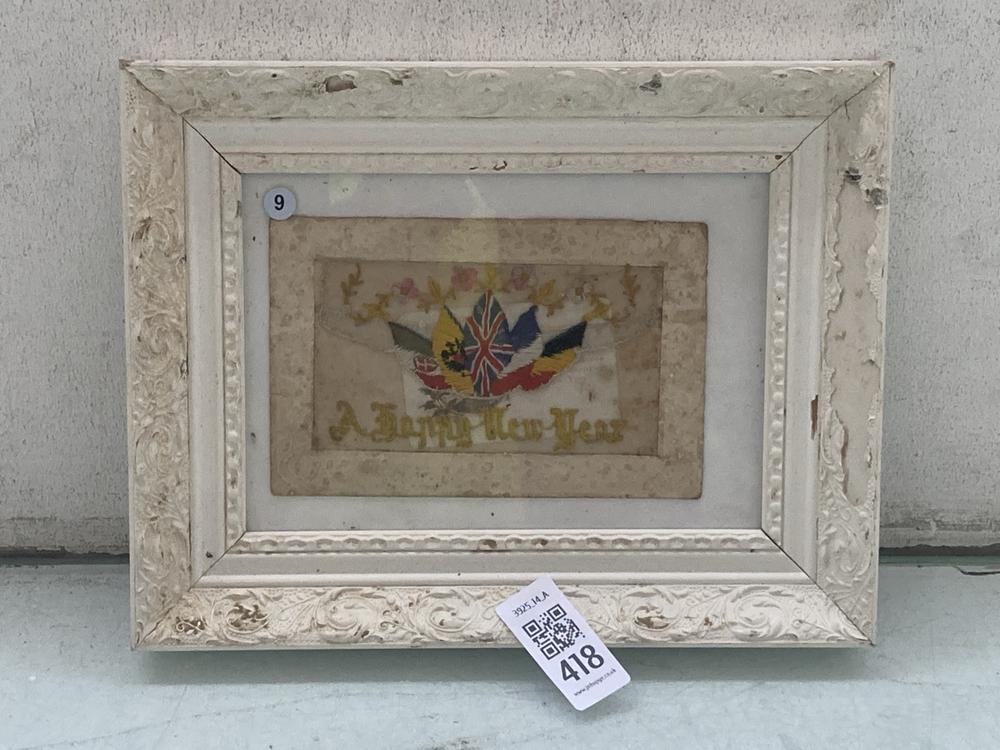 A VICTORIAN EMBROIDERY, "A HAPPY NEW YEAR", FRAMED