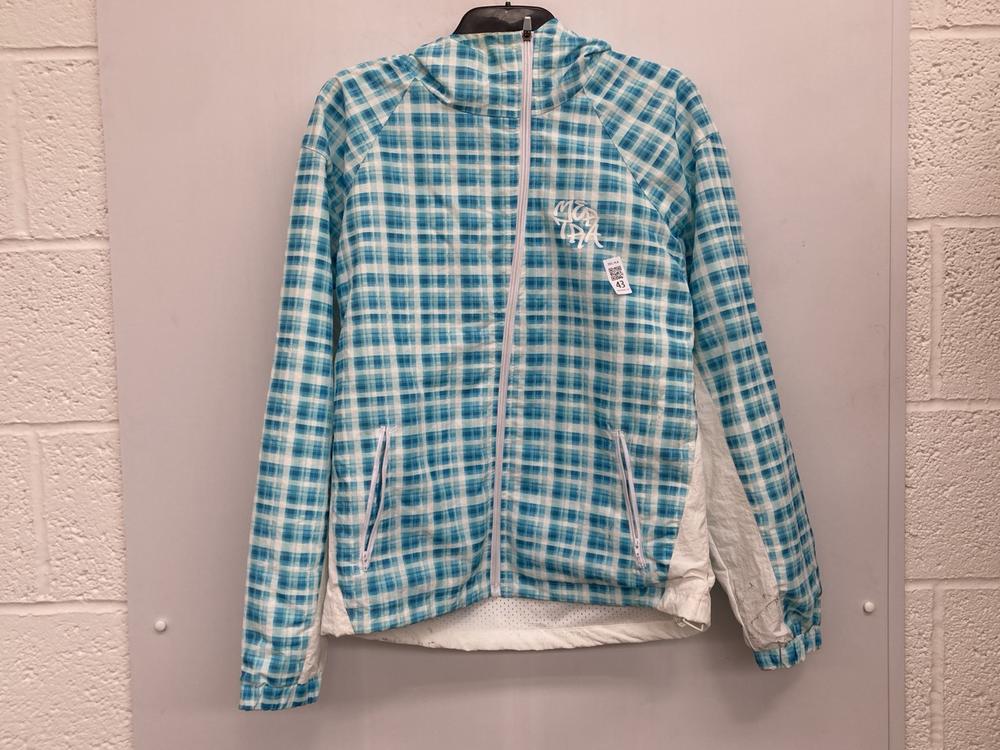 MERTRA ASYMMETRICAL PLAID WINDBREAKER JACKET IN BL