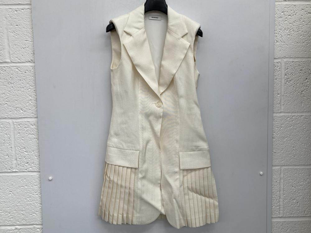 SANDRO PLEATED CREPE MINI TUXEDO DRESS IN IVORY SI