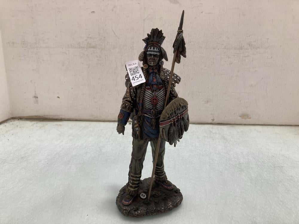 LARGE SCULPTURE OF A NATIVE AMERICAN WARRIOR WITH 