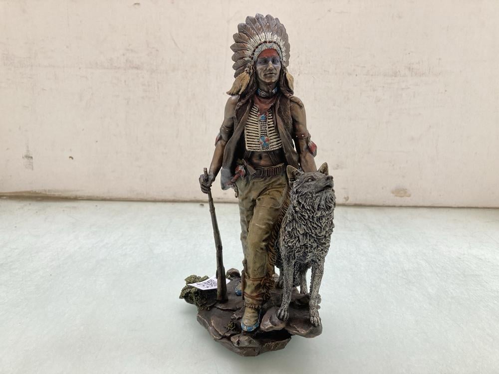 LARGE SCULPTURE OF A NATIVE AMERICAN WARRIOR WITH 