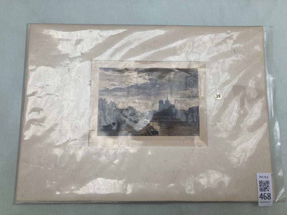 A SIGNED ANTIQUE ETCHING OF NOTRE DAME DE PARIS FR