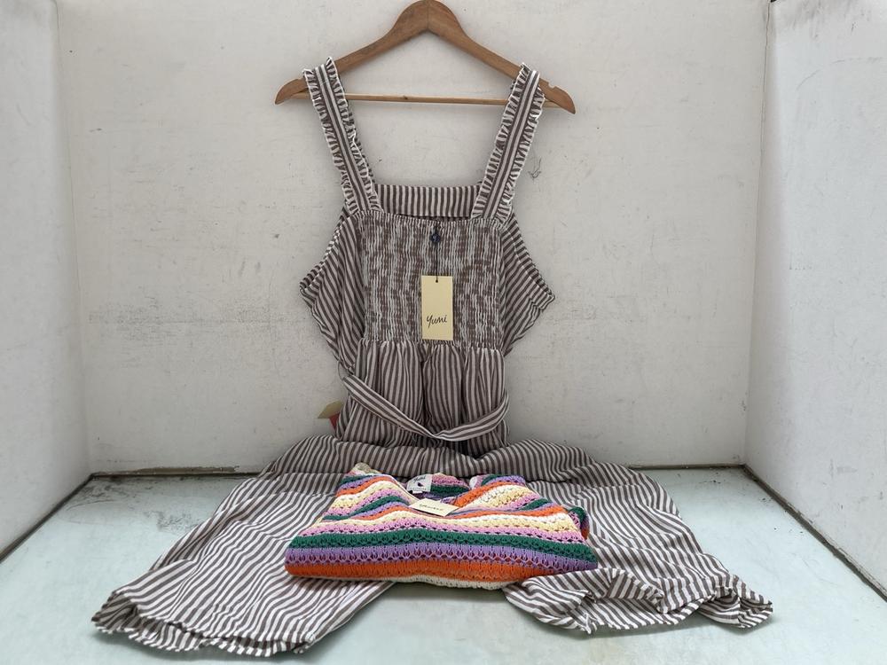 YUMI SIZE 18 BROWN AND WHITE STRIPED JUMPSUIT TO I