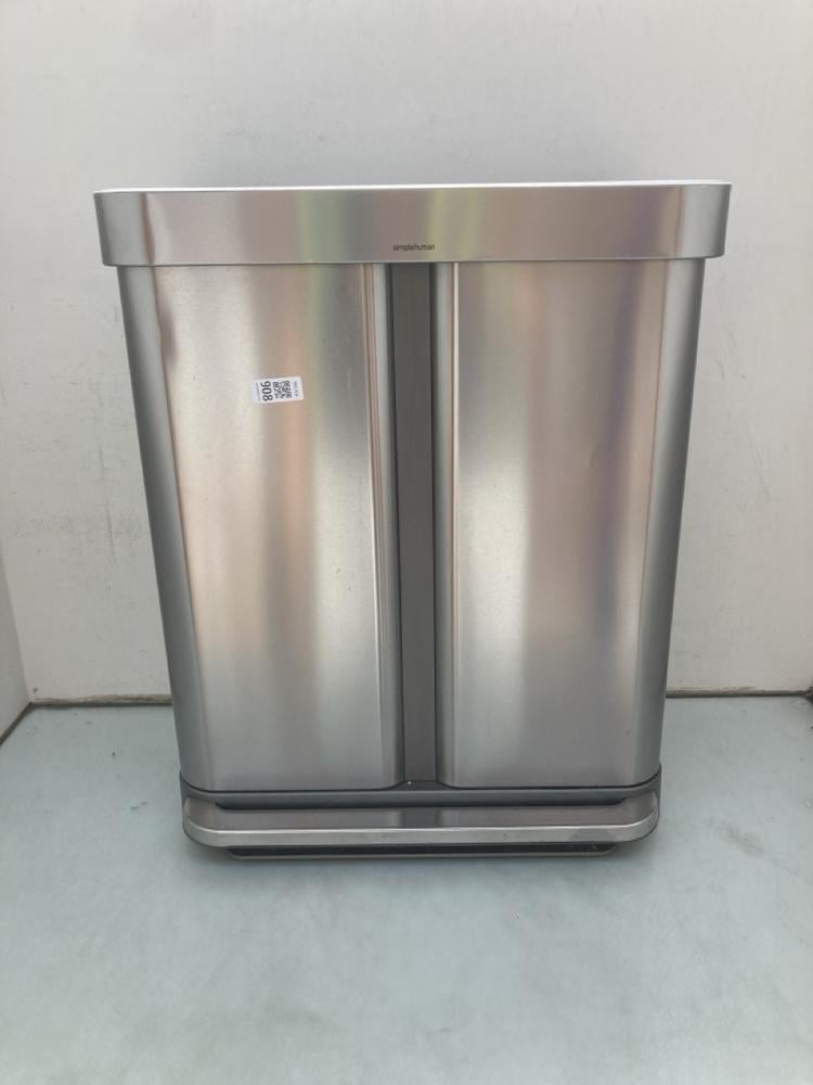 SIMPLE HUMAN 58L DUAL COMPARTMENT STEP BIN IN SILV