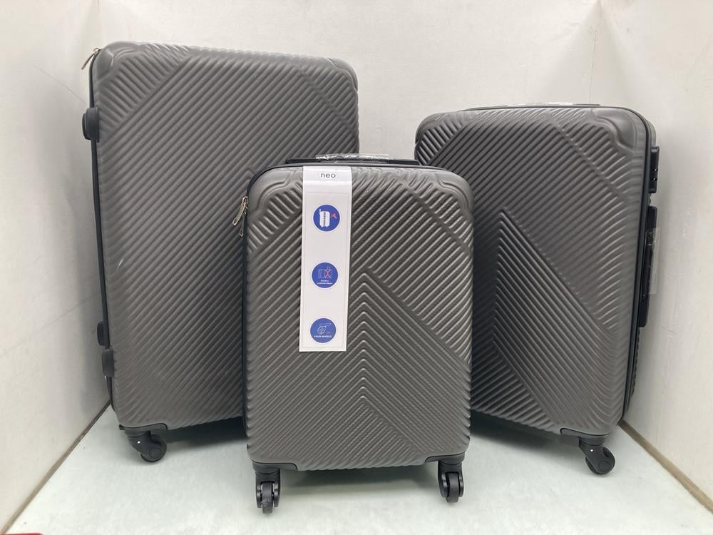 SET OF 3 GREY HARDSHELL 4 WHEELED SUITCASES: LOCAT