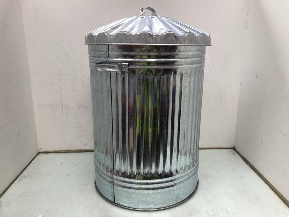 LARGE STAINLESS STEEL TRASH CAN AND LID: LOCATION 