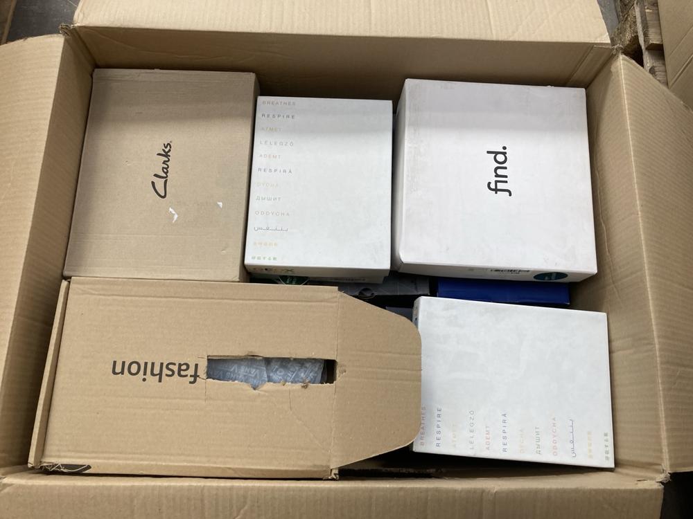 BOX OF ASSORTED FOOTWEAR TO INCLUDE FIND STRETCH H