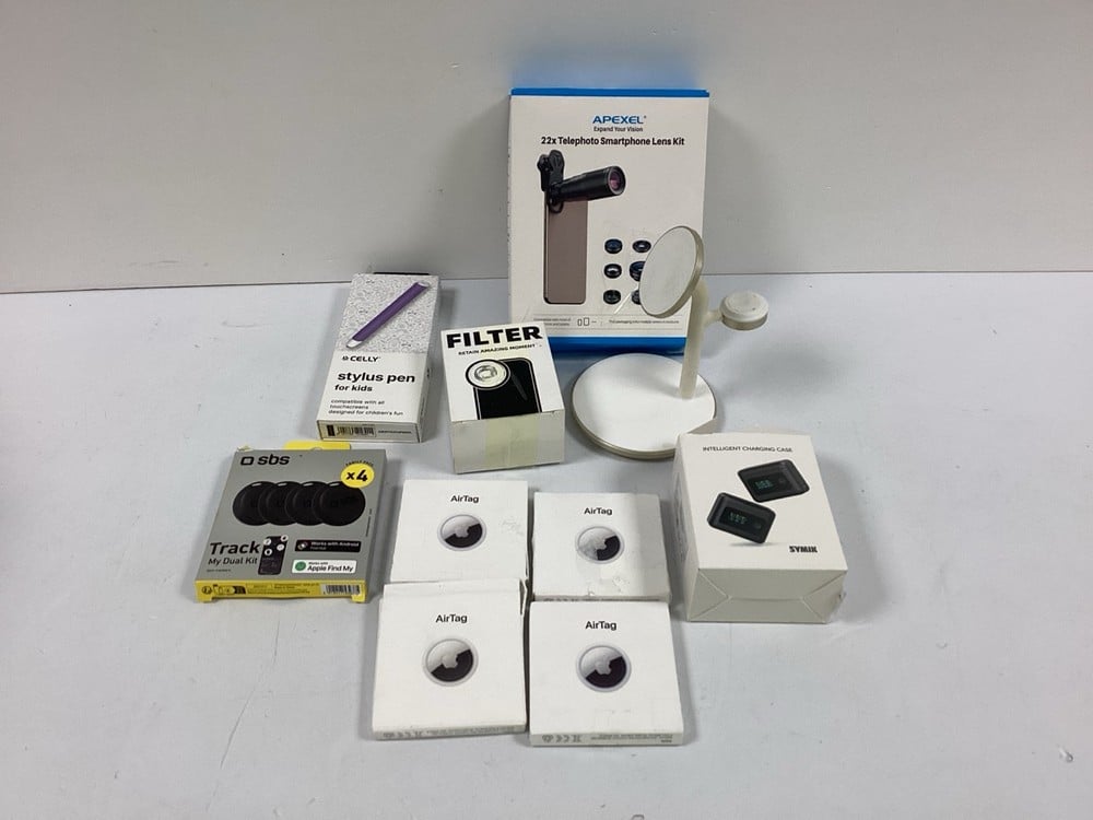 A RANGE OF TECHNOLOGY ITEMS, INCLUDING A LENS KIT 