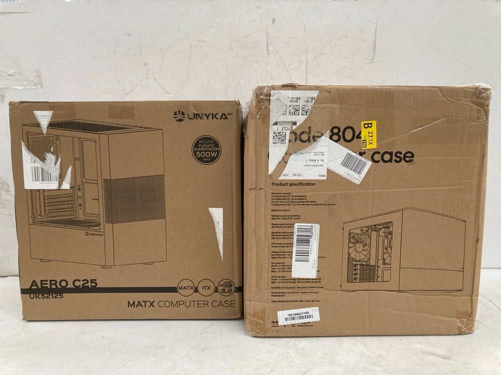 2 X A RANGE OF PC CASES, INCLUDING THE UNYKA AERO 