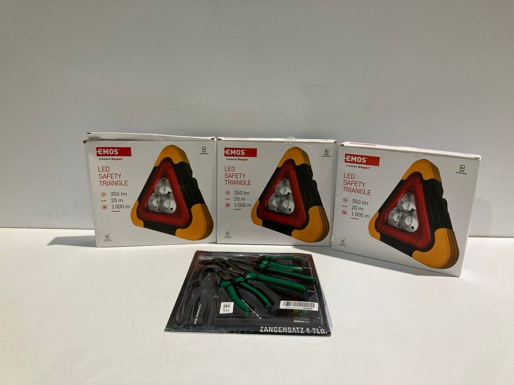 4 X MISCELLANEOUS ITEMS, INCLUDING EMOS LED WARNIN