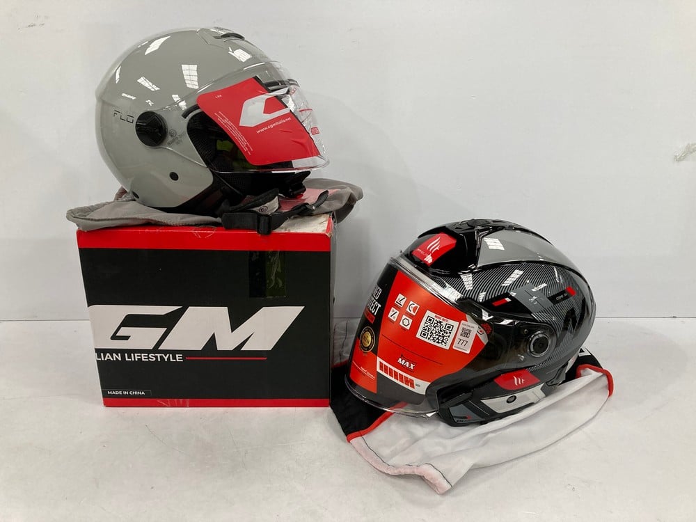CGM MOTORCYCLE HELMET, SIZE M2, AND MT MOTORCYCLE 