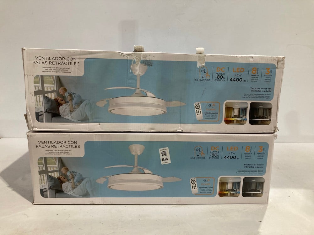 2 X FAN WITH RETRACTABLE BLADES 4400LM, CRYSTAL WH