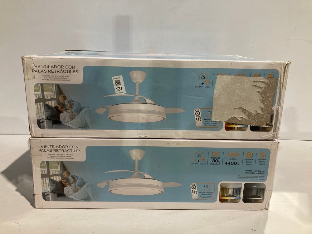 2 X FAN WITH RETRACTABLE BLADES 4400LM, CRYSTAL WH