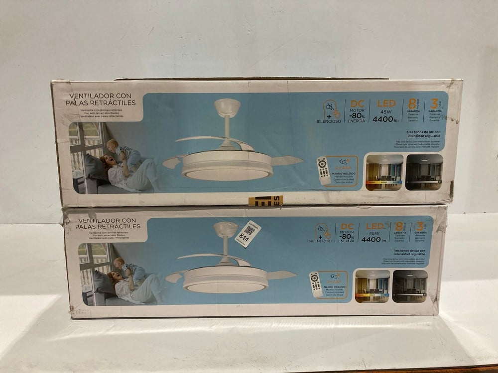 2 X WHITE 45W CRISTAL RECORD FAN WITH RETRACTABLE 