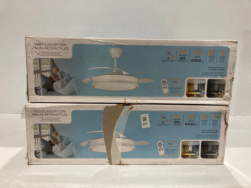 2 X WHITE 45W CRISTAL RECORD FAN WITH RETRACTABLE 