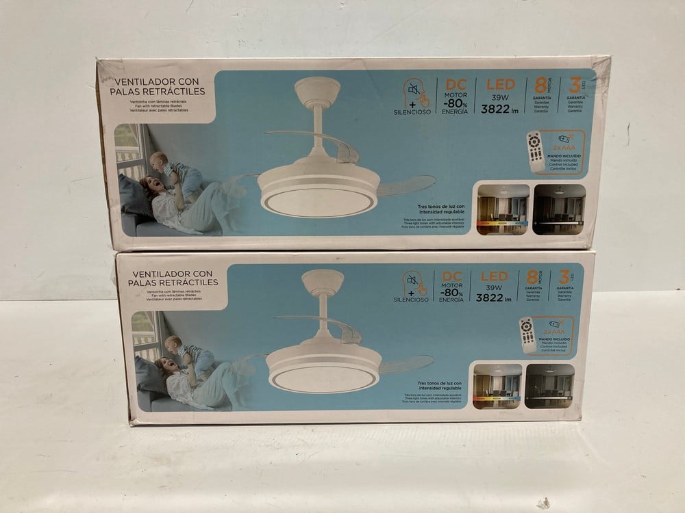 2 X FAN WITH RETRACTABLE BLADES, 39W, CRYSTAL WHIT