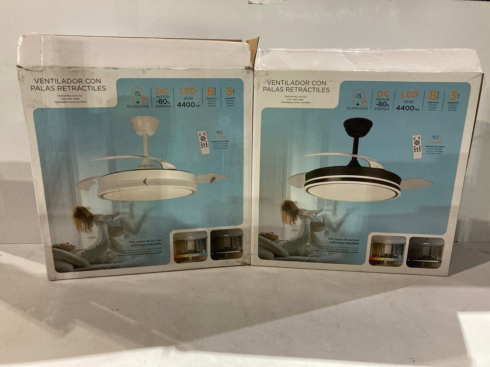 2 X FANS WITH RETRACTABLE BLADES, 45W LED, 4400LM 