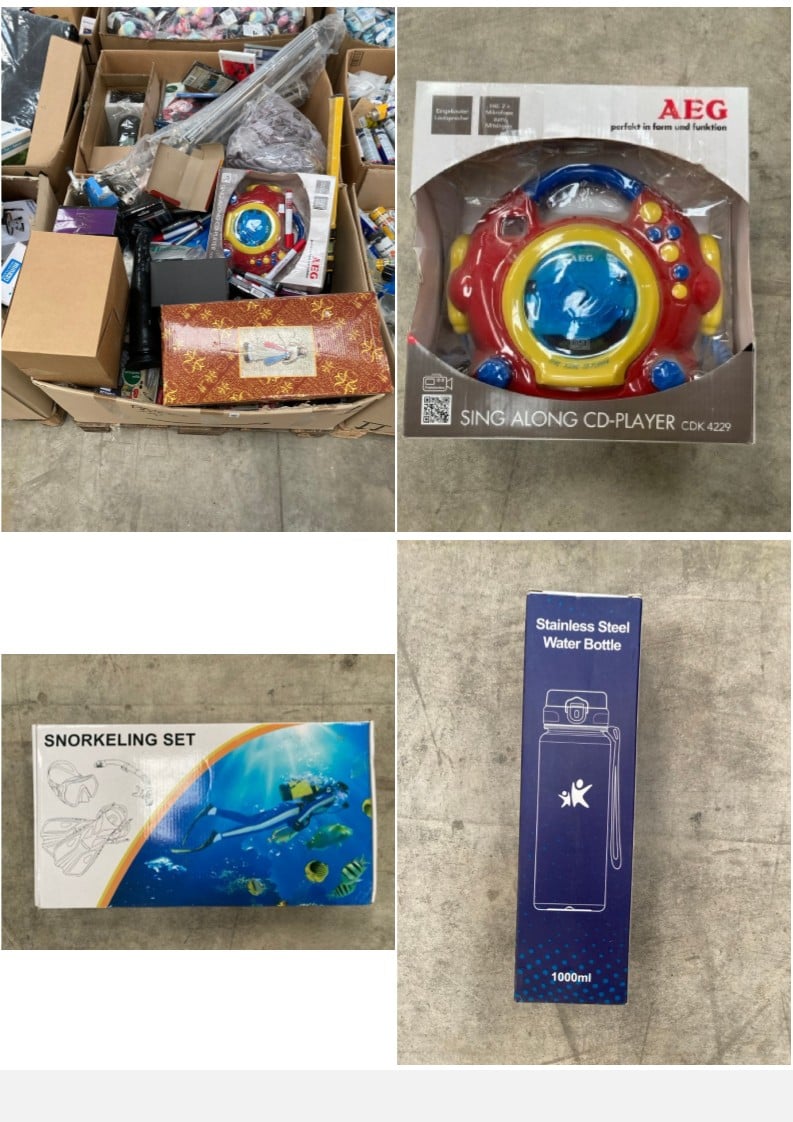 ASSORTED ITEMS PALLET INCLUDING A SNORKELLING SET 