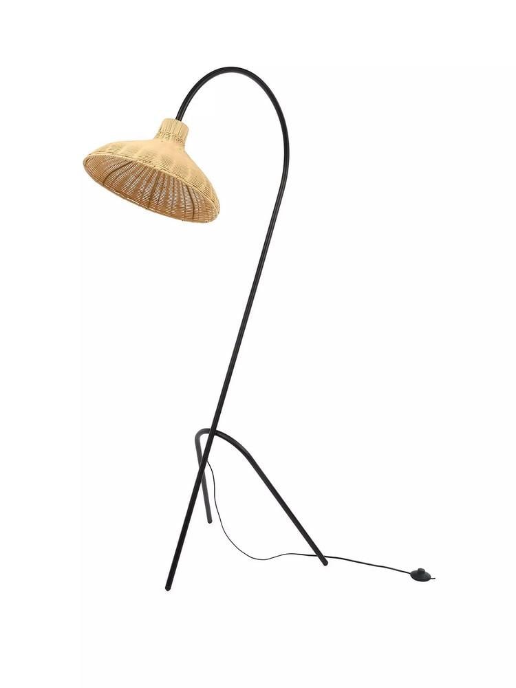 ARCHED FLOOR LAMP WITTH RATTAN SHADES IN BLACK (VQ