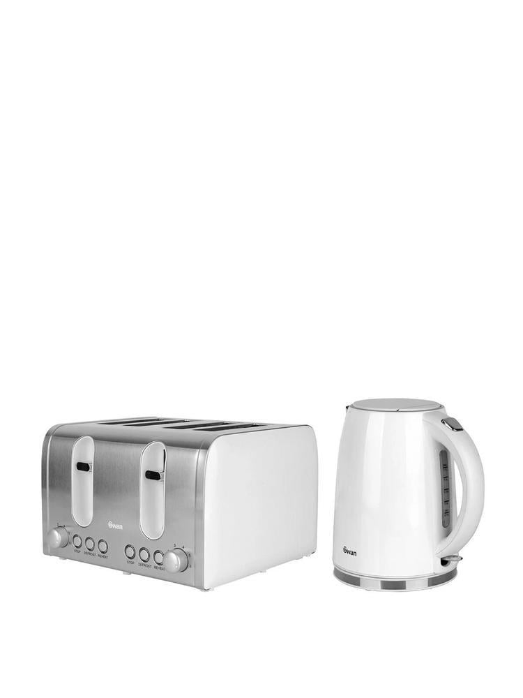 2 X SWAN KETTLE & TOASTER 4-SLICE TWIN PACK IN WHI