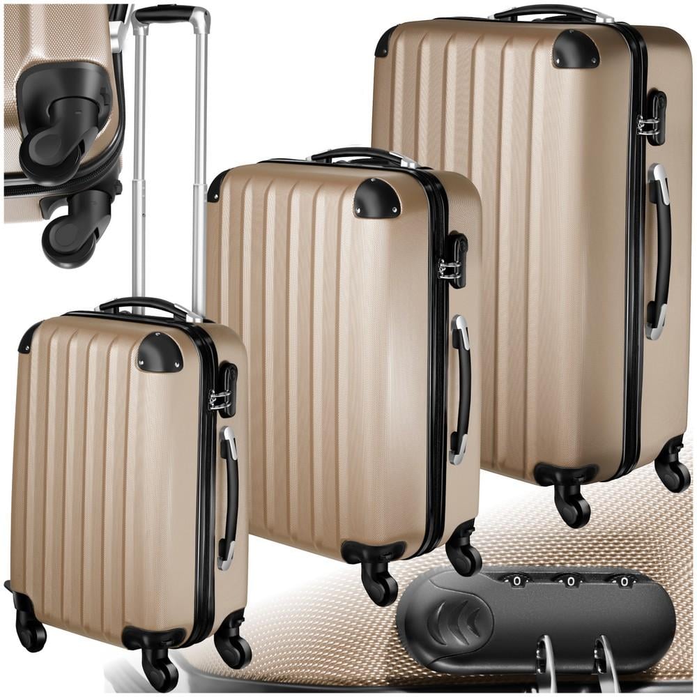 TECTAKE 3 PIECE SUITCASE SET ABS CHAMPAGNE