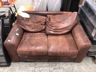 BROWN LEATHER 2-SEATER SOFA (COLLECTION OR OPTIONAL DELIVERY AVAILABLE*)