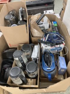 PALLET OF ASSORTED ITEMS, CONTENTS INC: TV MOUNTS, STEAM IRONS, KETTLES, PAPER SHREDDERS (COLLECTION OR OPTIONAL DELIVERY AVAILABLE*)