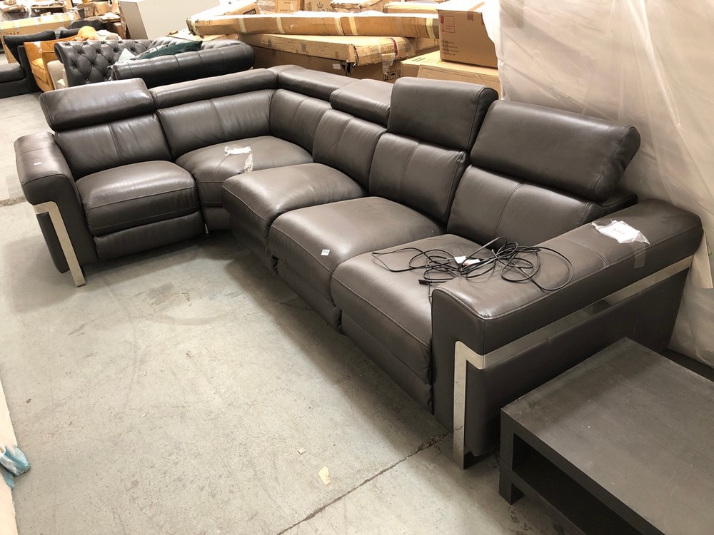 John Pye Auctions BLACK LEATHER ELECTRIC RECLINER CORNER SOFA