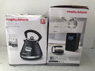 MORPHY RICHARDS VECTOR DIGITAL POUR OVER FILTER COFFEE MACHINE IN BLACK TO ALSO INCLUDE MORPHY RICHARDS VECTOR 1.5L PYRAMID KETTLE IN BLACK: LOCATION - E15