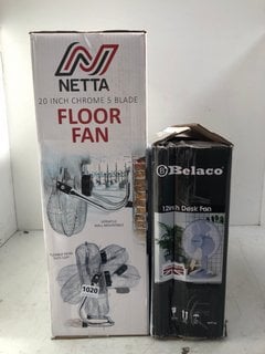 NETTA 20" CHROME 5 BLADE FLOOR FAN TO ALSO INCLUDE BELACO 12" DESK FAN: LOCATION - E14