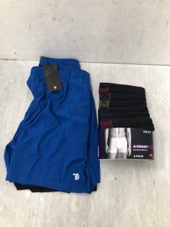 MEN'S TBY SPORTS SHORTS IN ROYAL BLUE - UK XXL TO ALSO INCLUDE 8 PACK OF NEXT BOXERS IN BLACK - UK L: LOCATION - H9