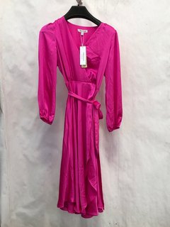 FOREVER NEW MARILYN SATIN WRAP MIDI DRESS IN PINK - SIZE 12 - RRP £115: LOCATION - J17