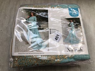 QTY OF ASSORTED TAWAKKAL FABRICS CLOTHES TO INCLUDE NAIRAH FANCY EMBROIDERED DUPATTA IN LIGHT BLUE: LOCATION - J20