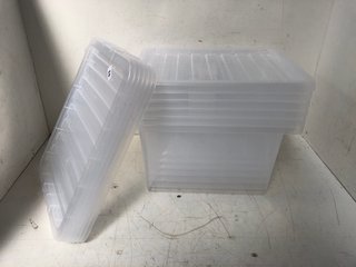 6 X CLEAR PLASTIC RECTANGULAR STORAGE CONTAINERS WITH LIDS: LOCATION - J3