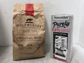 WOLFWORTHY ALL LIFE STAGES PET FOOD 80/20 AND NATURE DIET PURELY SALMON AND WHITE FISH POUCHES: LOCATION - I6