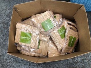 4 X BOXES OF ENVIROBEE PREMIUM WAX COATED WOODEN DESSERT SPOONS: LOCATION - H16