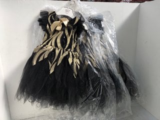 4 X CHILDRENS NETTED BOW OCCASION DRESSES IN BLACK/GOLD - VARIOUS SIZES: LOCATION - H11