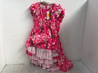 7 X CHILDRENS FLORAL RUFFLE MIDI DRESSES WITH MATCHING CHAIN HANDBAG IN PINK/GOLD - VARIOUS SIZES: LOCATION - H11