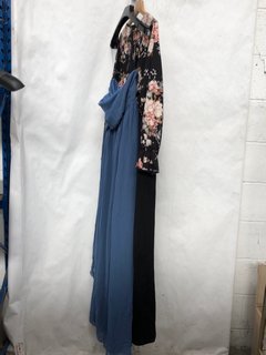 WOMEN'S SHEIN CURVE FLORAL LONG SLEEVE JUMPSUIT IN BLACK - UK 1XL TO ALSO INCLUDE WOMEN'S ONE SHOULDER RUFFLE MAXI DRESS IN BLUE - UK M: LOCATION - H11